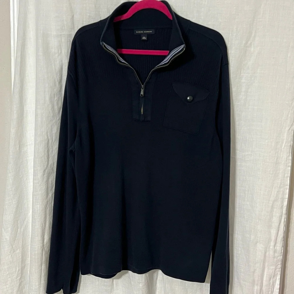 Banana Republic Sweater Men's XL NavyBlue Mock Neck 1/4 Zip Pullover Lon…